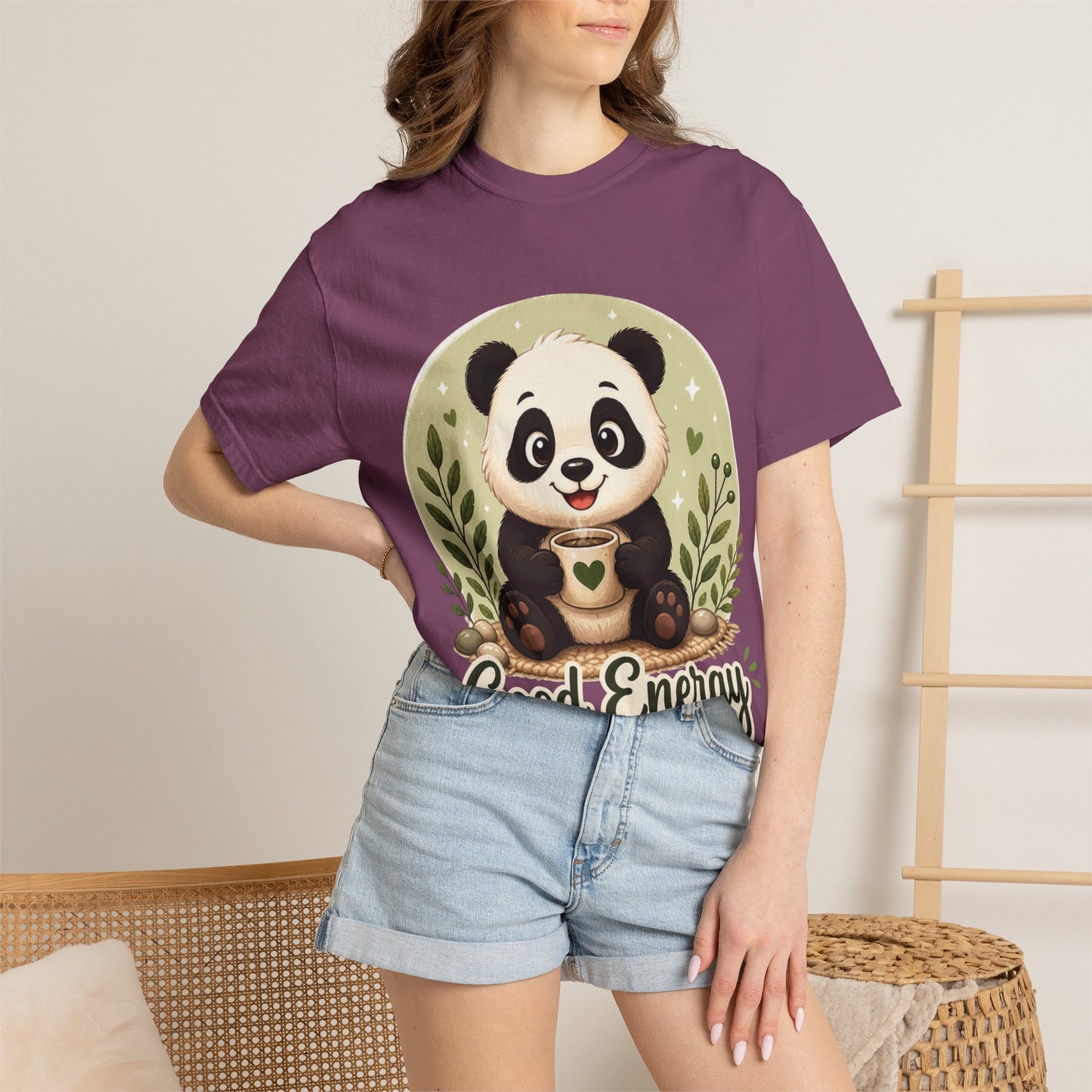 Good Energy Panda T-Shirt | Positive Vibes Cute Panda Graphic Tee for Women Men | Funny Motivational Animal Shirt | Soft Unisex Tee S–2XL