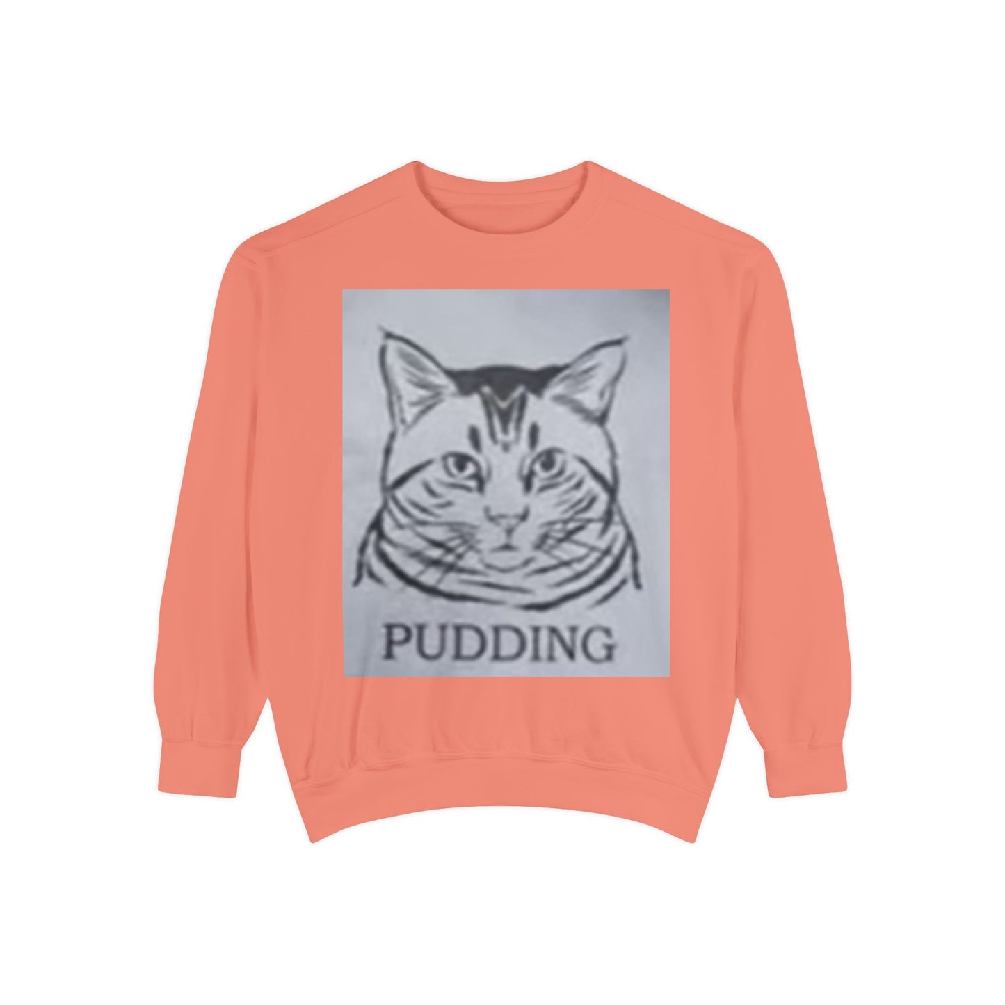Cute and quirky pudding-themed cat sweatshirt for cat lovers who crave warmth and laughter