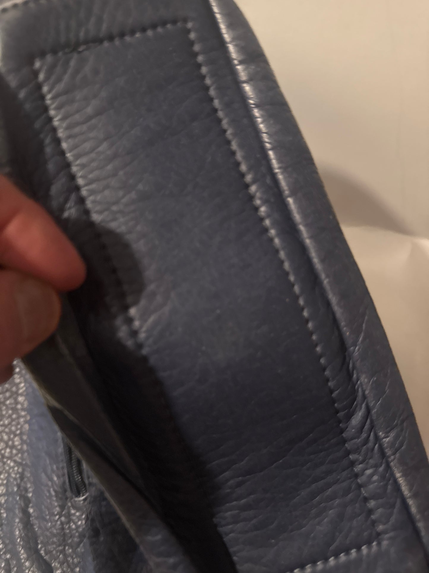 Navy Textured Mini Handbag with Front Zipper Pocket Top Handle