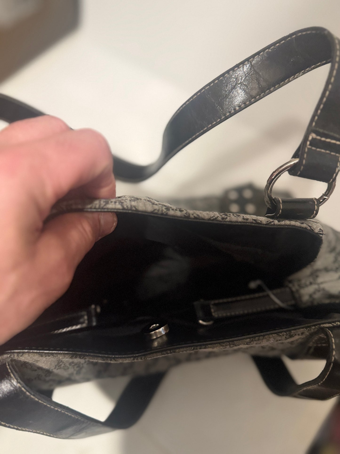 Rosetti Gray Pocketbook with Chic Black Straps and Matching Pouch