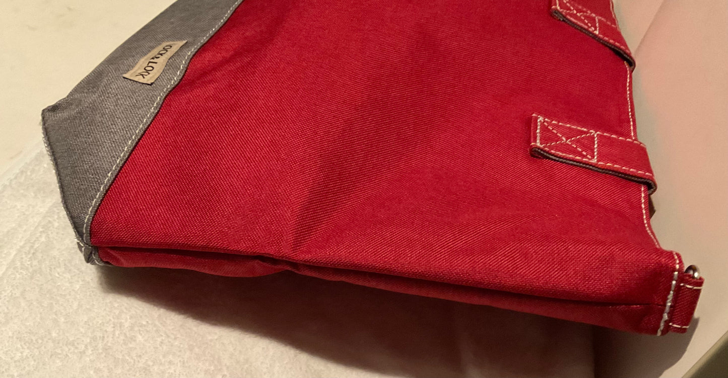 Red and Grey Canvas Zippered Tote Bag by LOCK&LOCK