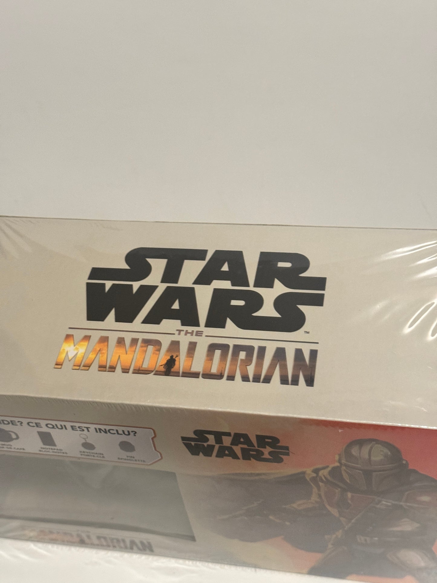 Star Wars Mandalorian gift set boxed packaging showing Star Wars logo and Mandalorian figure art
