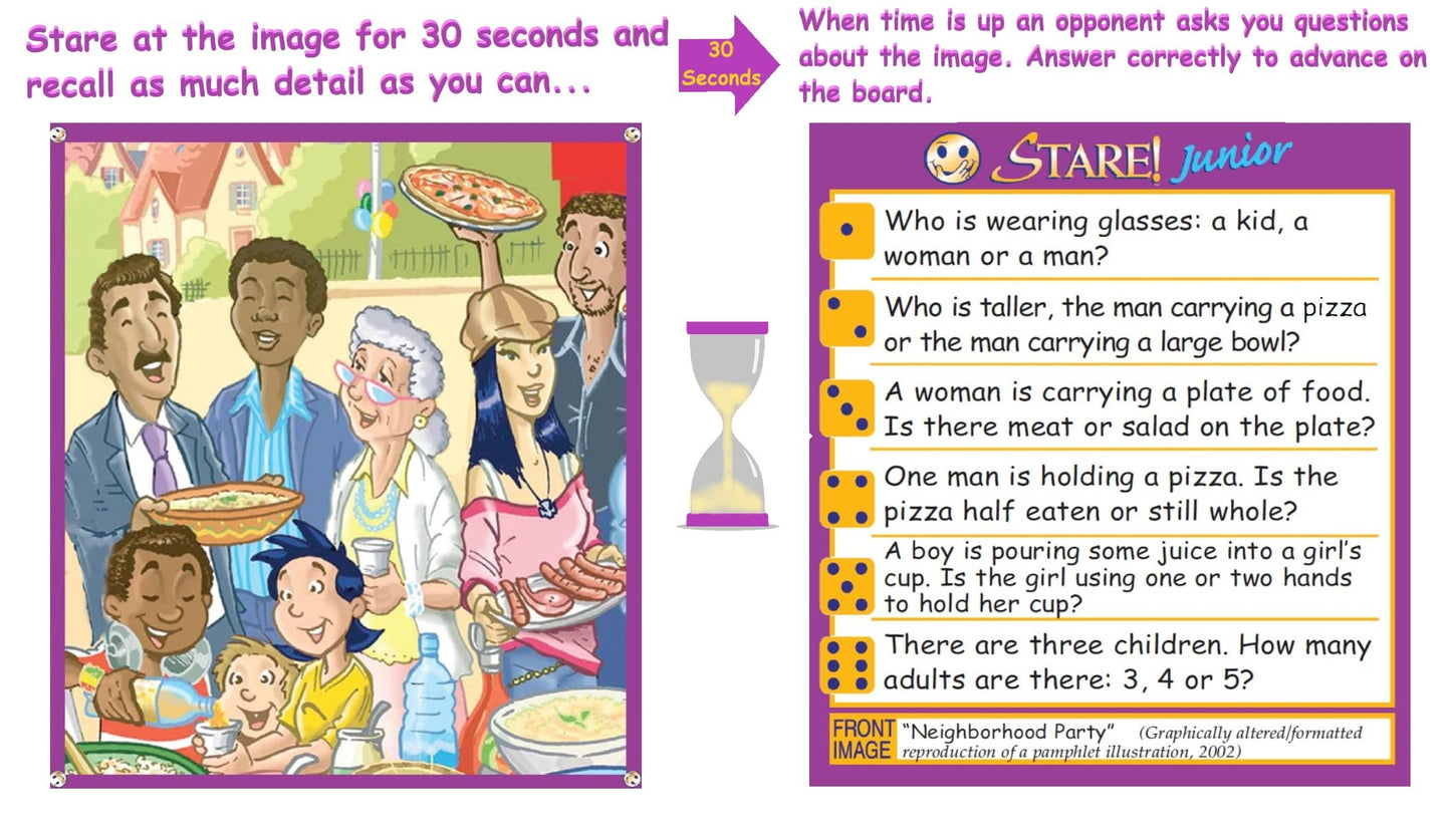 Stare Junior Board Game for Kids, A Game Where Players Recall What They See. Fun Images Engage The Observational Skills of The Entire Family! Ages 6-12 with Special Rules for Parents