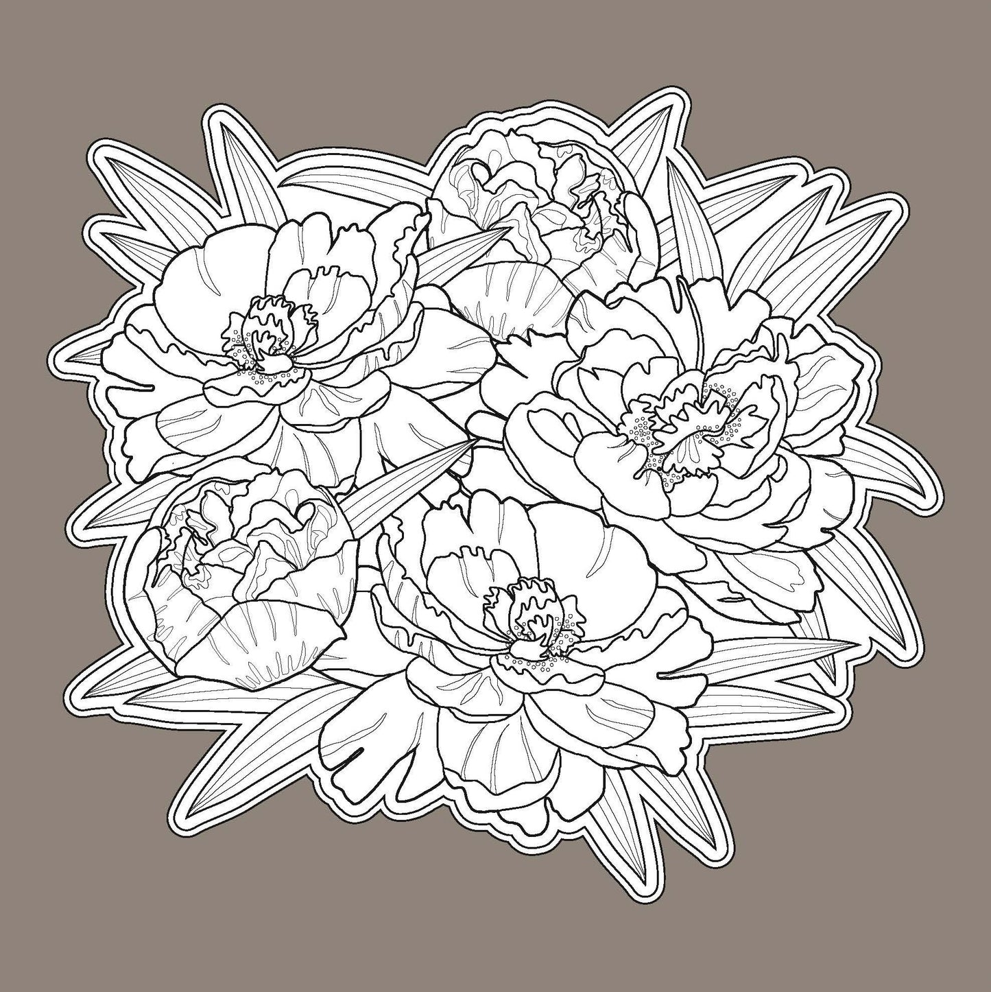Detailed black and white floral illustration for adult flower coloring book by EveryMailBox