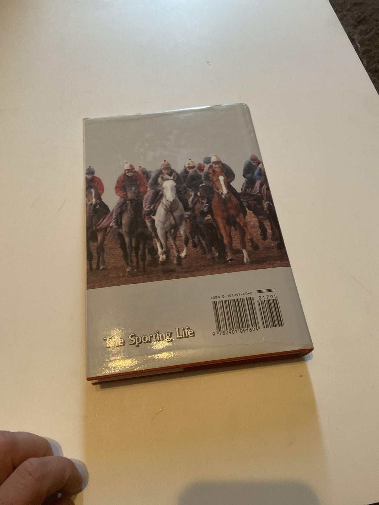 Back cover of Red Shirts historical novel showing horse racing scene with jockeys on horses