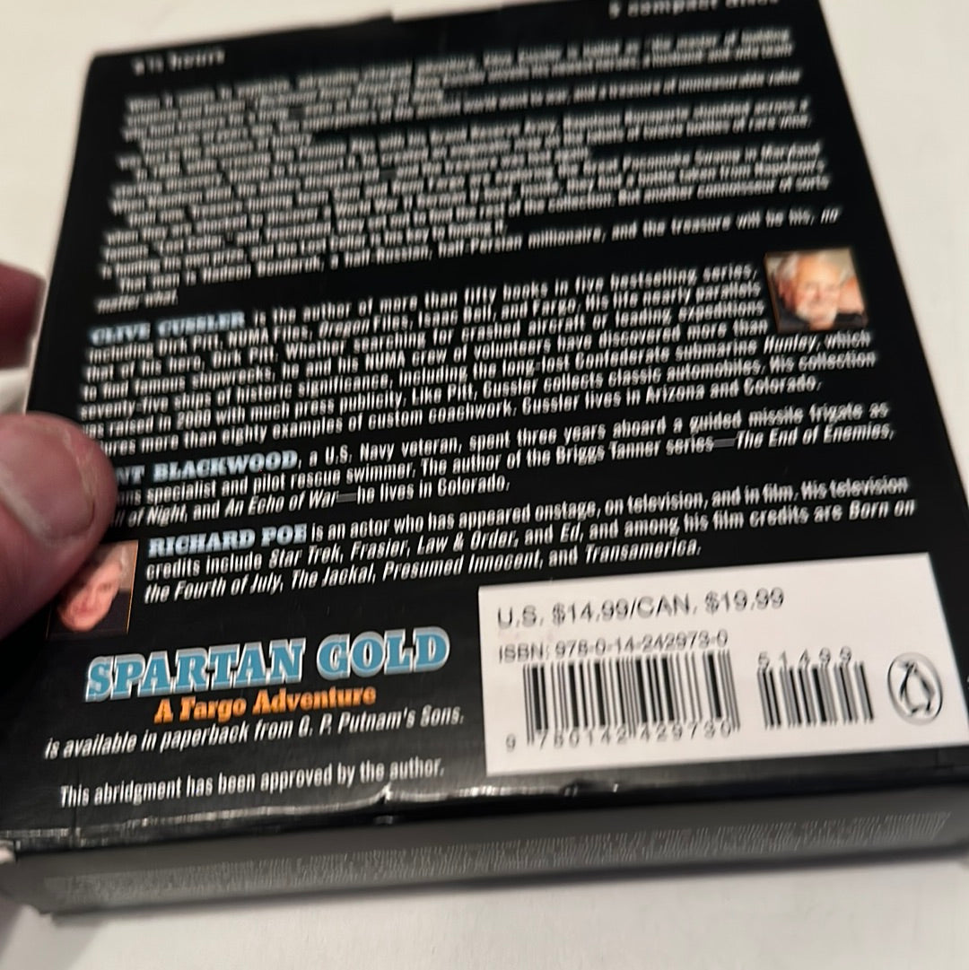 Back cover of Spartan Gold audiobook case with author information and barcode from EveryMailBox