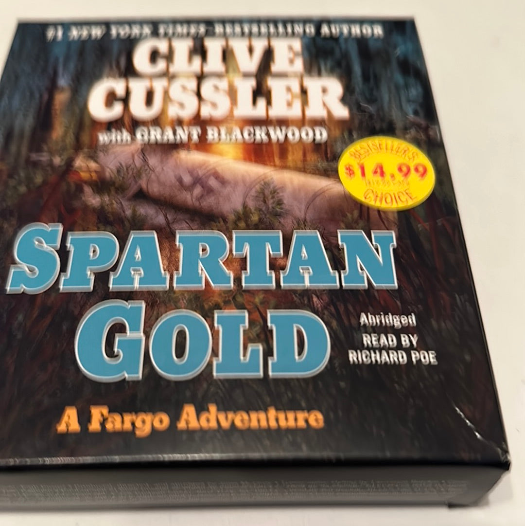 Spartan Gold audiobook cover by Clive Cussler with Grant Blackwood featuring a Fargo adventure