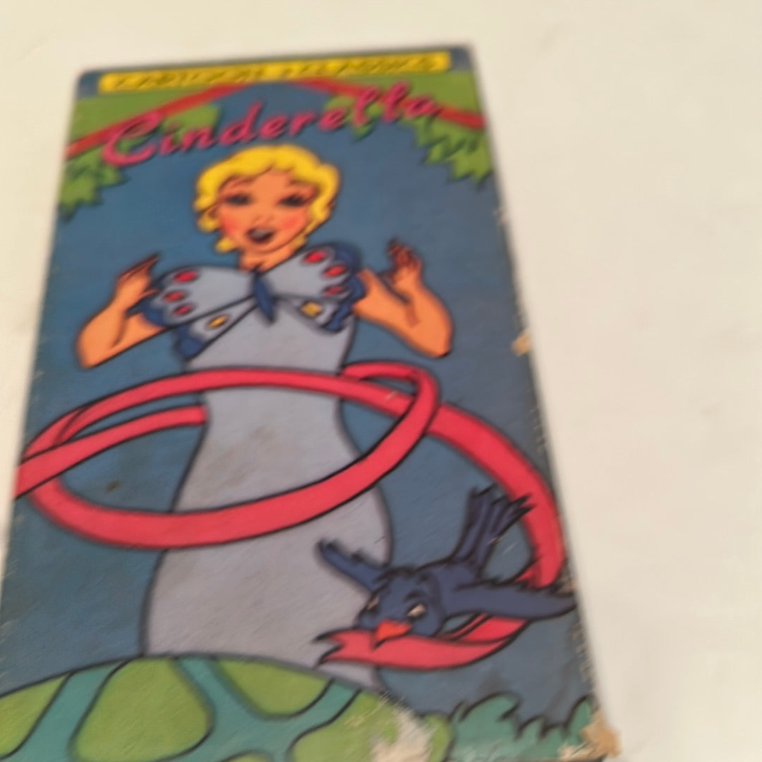 Vintage Cinderella collectibles card featuring Cinderella in blue dress and a bird with red ribbon