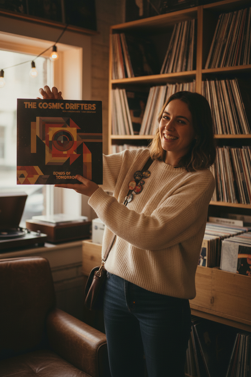 Model with Vinyl Record