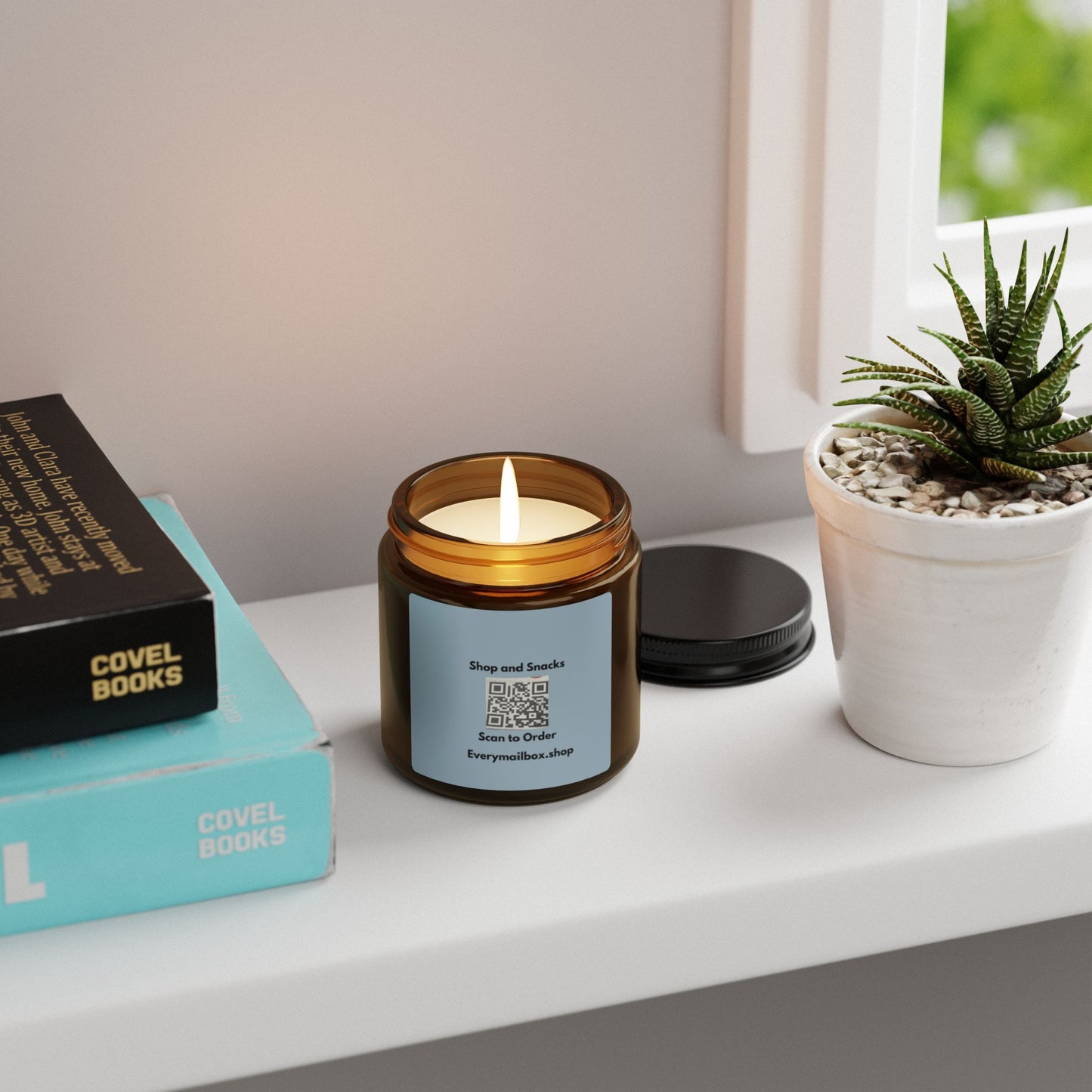 Amber Jar Soy Candle | Scented Soy Candle with QR Label | Shop & Snacks | Multi-Size