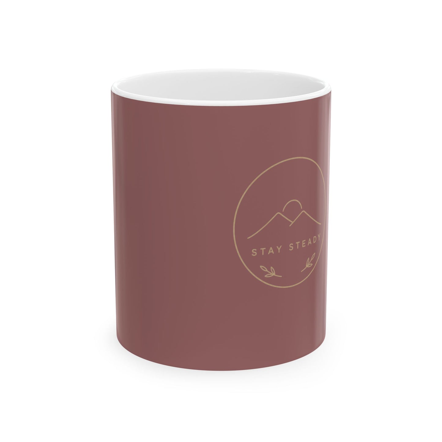 Stay Steady Mountain Ceramic Mug — Minimalist Beige Coffee Cup | 11oz & 15oz