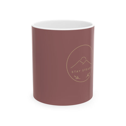 Stay Steady Mountain Ceramic Mug — Minimalist Beige Coffee Cup | 11oz & 15oz