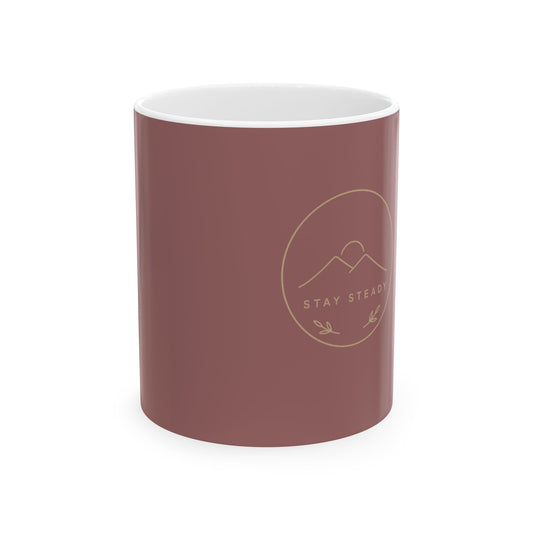 Stay Steady Mountain Ceramic Mug — Minimalist Beige Coffee Cup | 11oz & 15oz
