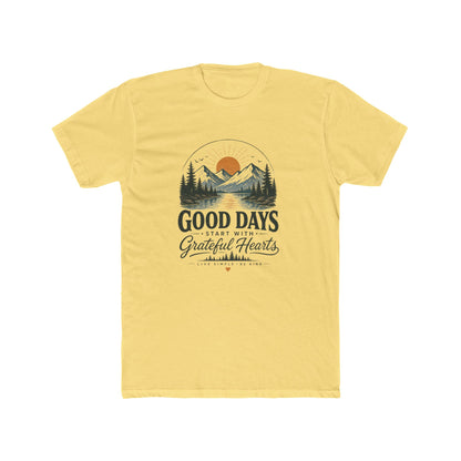 Good Days Start With Grateful Hearts T-Shirt | Mountain Sunrise Graphic Tee