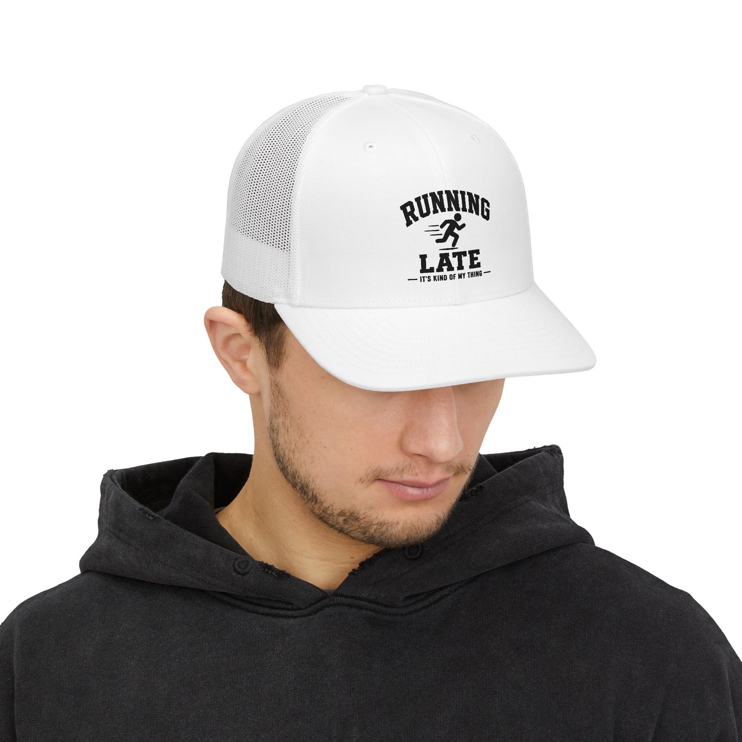 Running Late Trucker Cap – Funny Snapback Hat