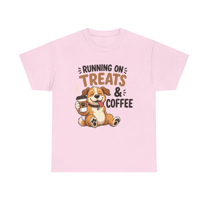 Running on Treats & Coffee T-Shirt | Cute Dog & Coffee Graphic Tee