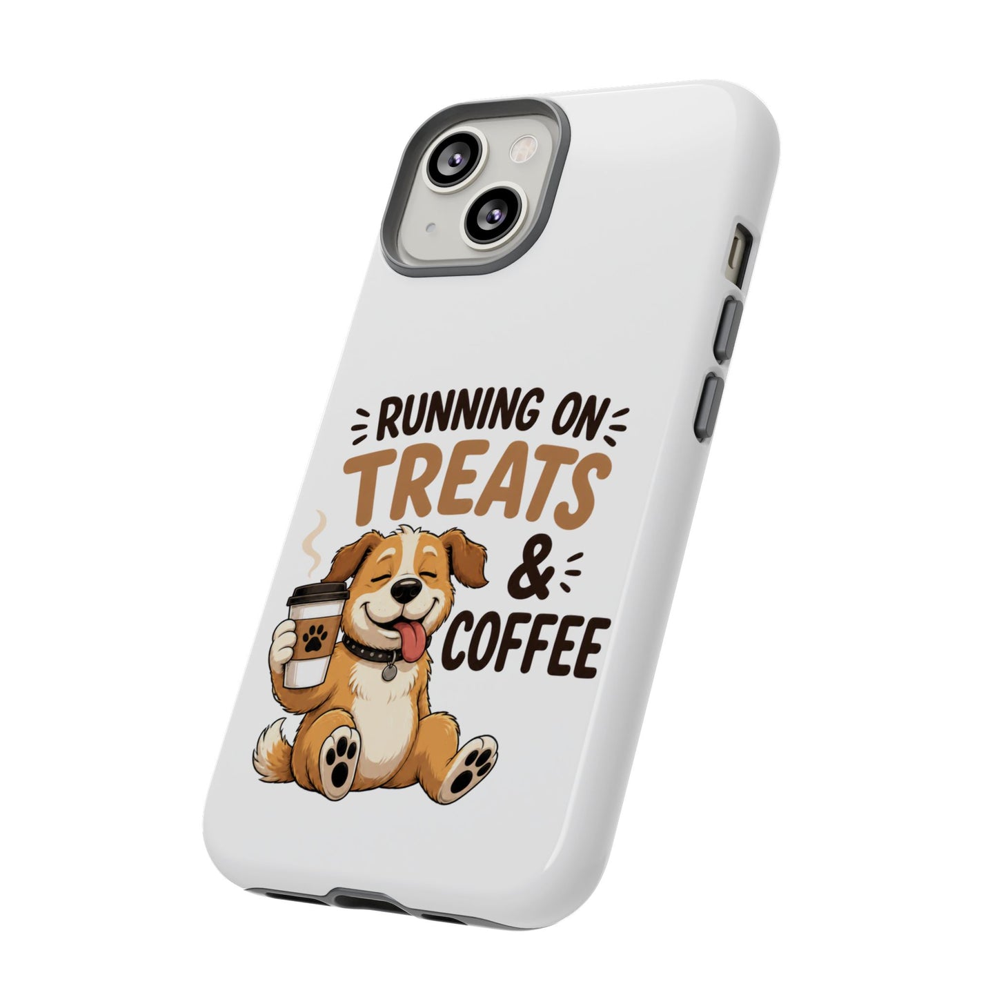 Running on Treats & Coffee Phone Case | Cute Dog Design for iPhone & Samsung
