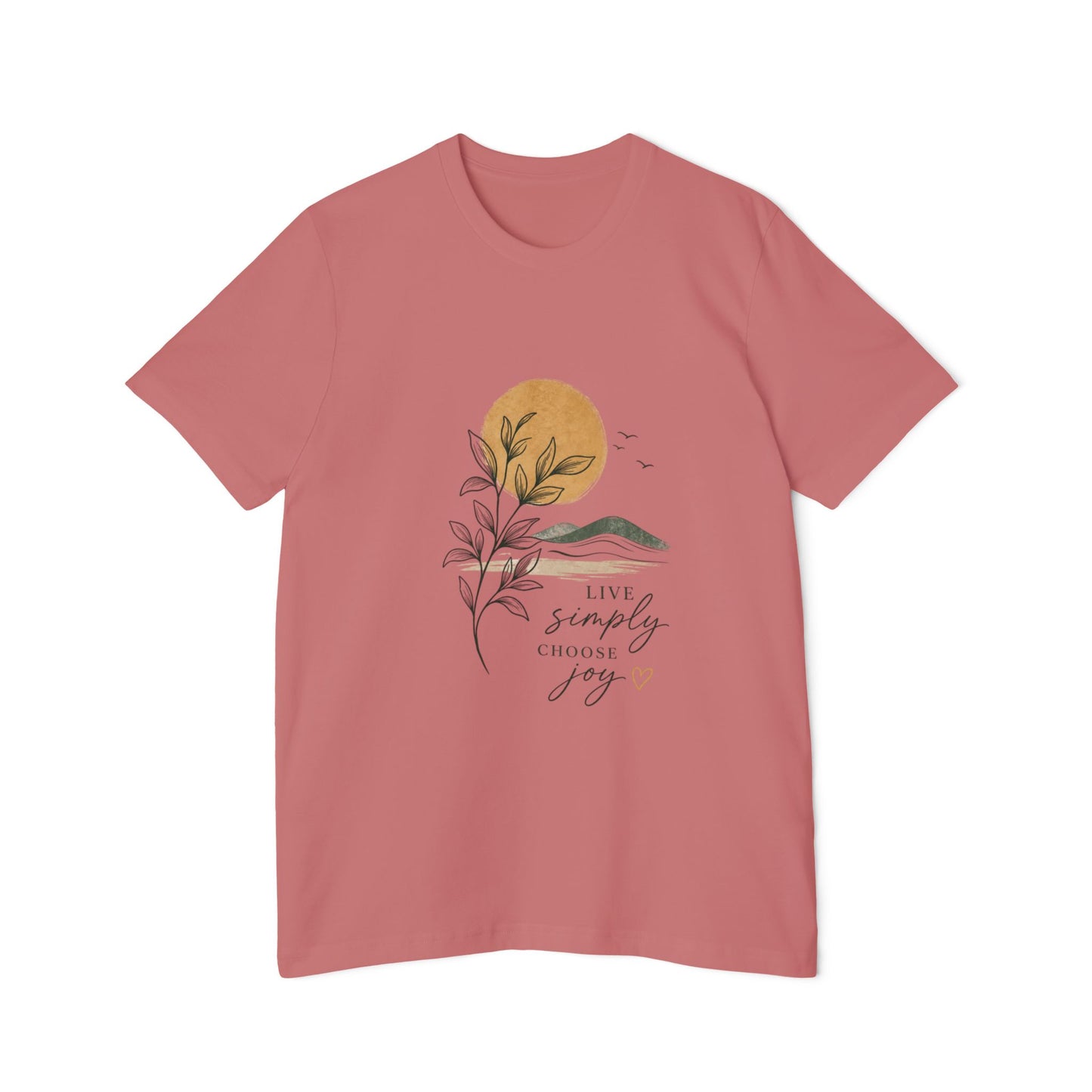 Inspirational Graphic T-Shirt — "Live Simply, Choose Joy" Sun & Botanical Design