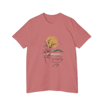 Inspirational Graphic T-Shirt — "Live Simply, Choose Joy" Sun & Botanical Design