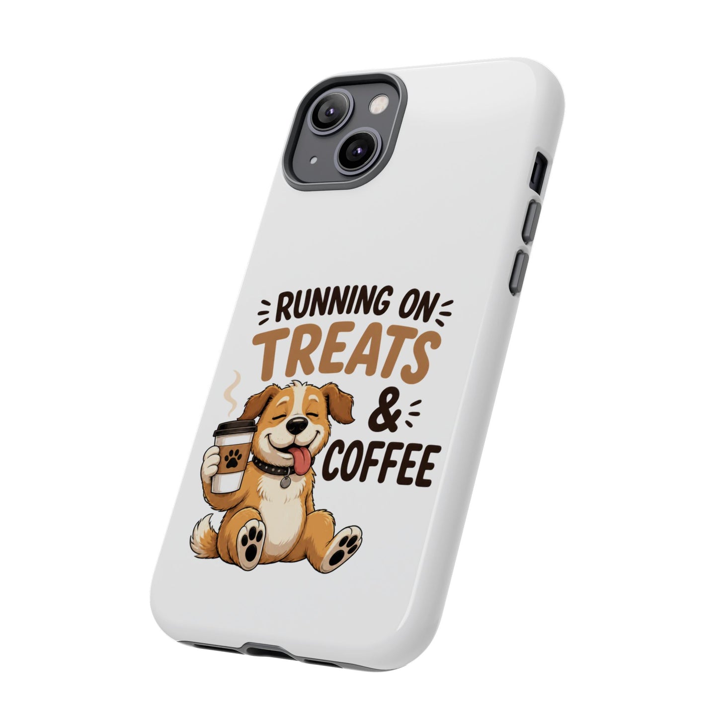 Running on Treats & Coffee Phone Case | Cute Dog Design for iPhone & Samsung