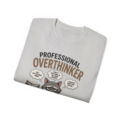 Professional Overthinker T-Shirt – Funny Cat Overworking Graphic Tee