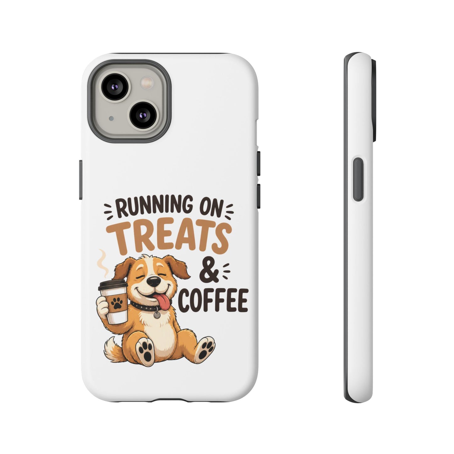 Running on Treats & Coffee Phone Case | Cute Dog Design for iPhone & Samsung