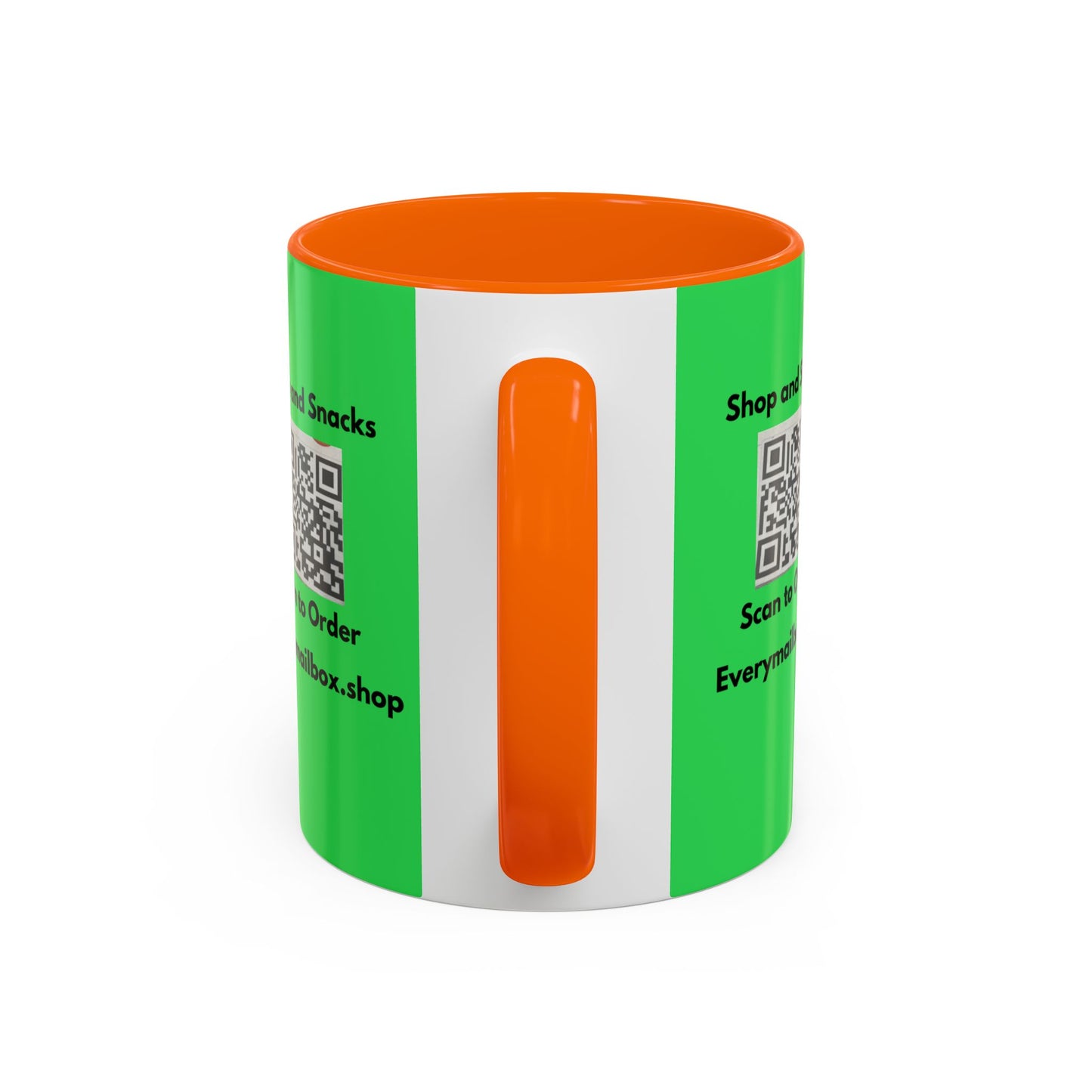 Accent Coffee Mug — 'Shop and Snacks' QR Code Promotional Coffee Mug (11/15 oz)