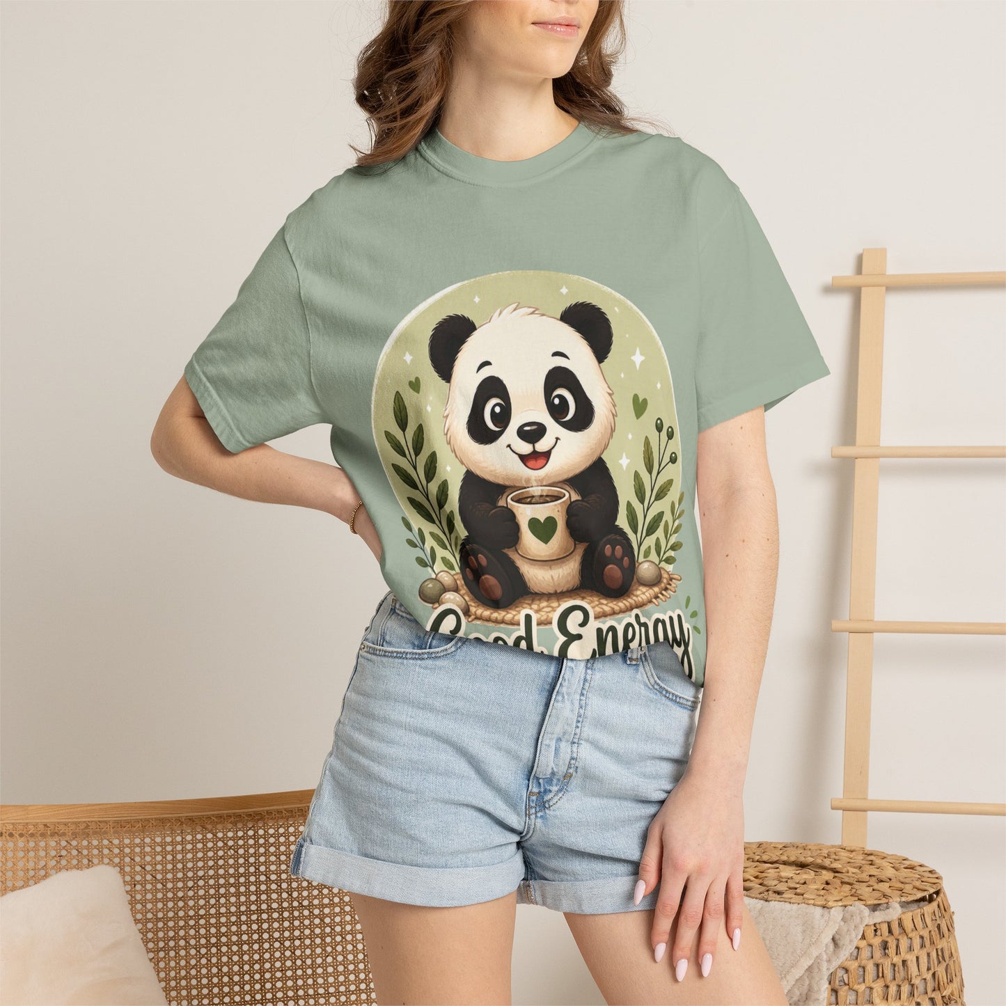 Good Energy Panda T-Shirt | Positive Vibes Cute Panda Graphic Tee for Women Men | Funny Motivational Animal Shirt | Soft Unisex Tee S–2XL