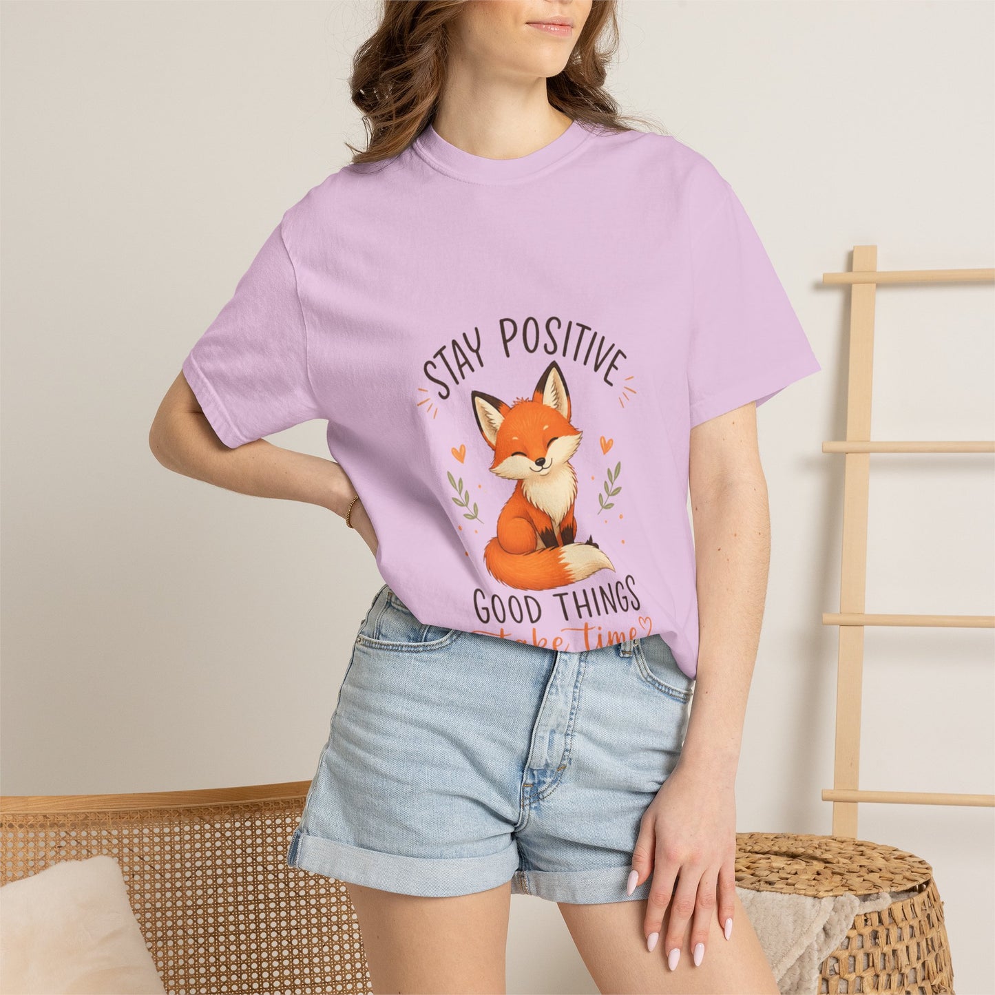Fox Graphic T-Shirt — "Good Things Take Time" Stay Positive Inspirational Tee
