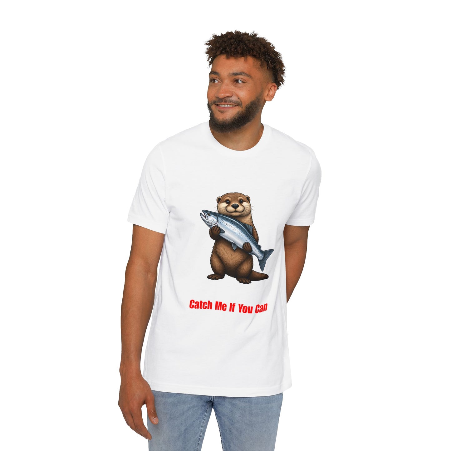 Otter Holding Salmon T-Shirt | "Catch Me If You Can" Funny Fishing Tee