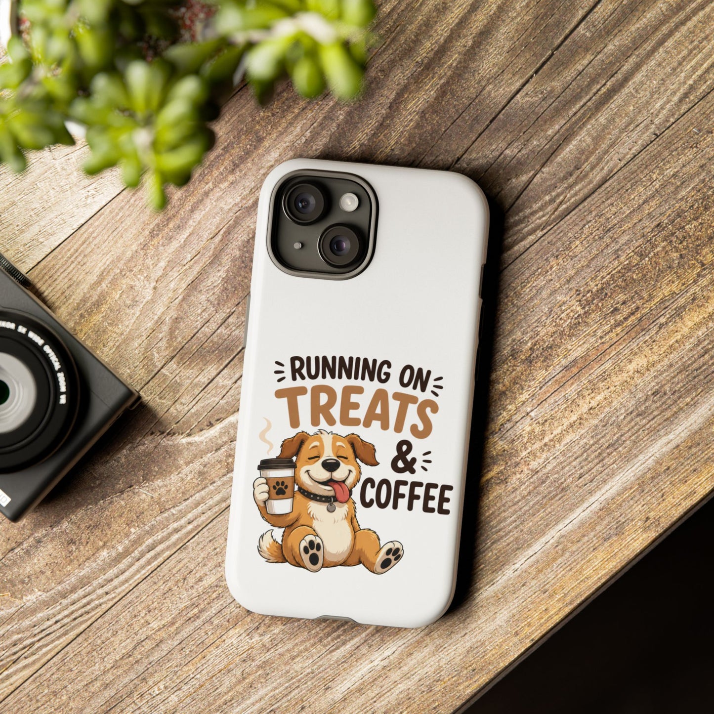 Running on Treats & Coffee Phone Case | Cute Dog Design for iPhone & Samsung