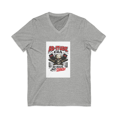 Gray t-shirt with a graphic design featuring a skull and text on a white background
