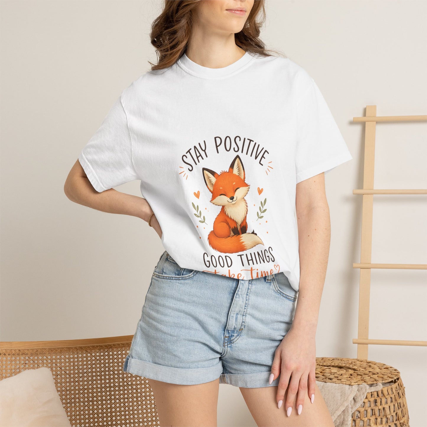 Fox Graphic T-Shirt — "Good Things Take Time" Stay Positive Inspirational Tee