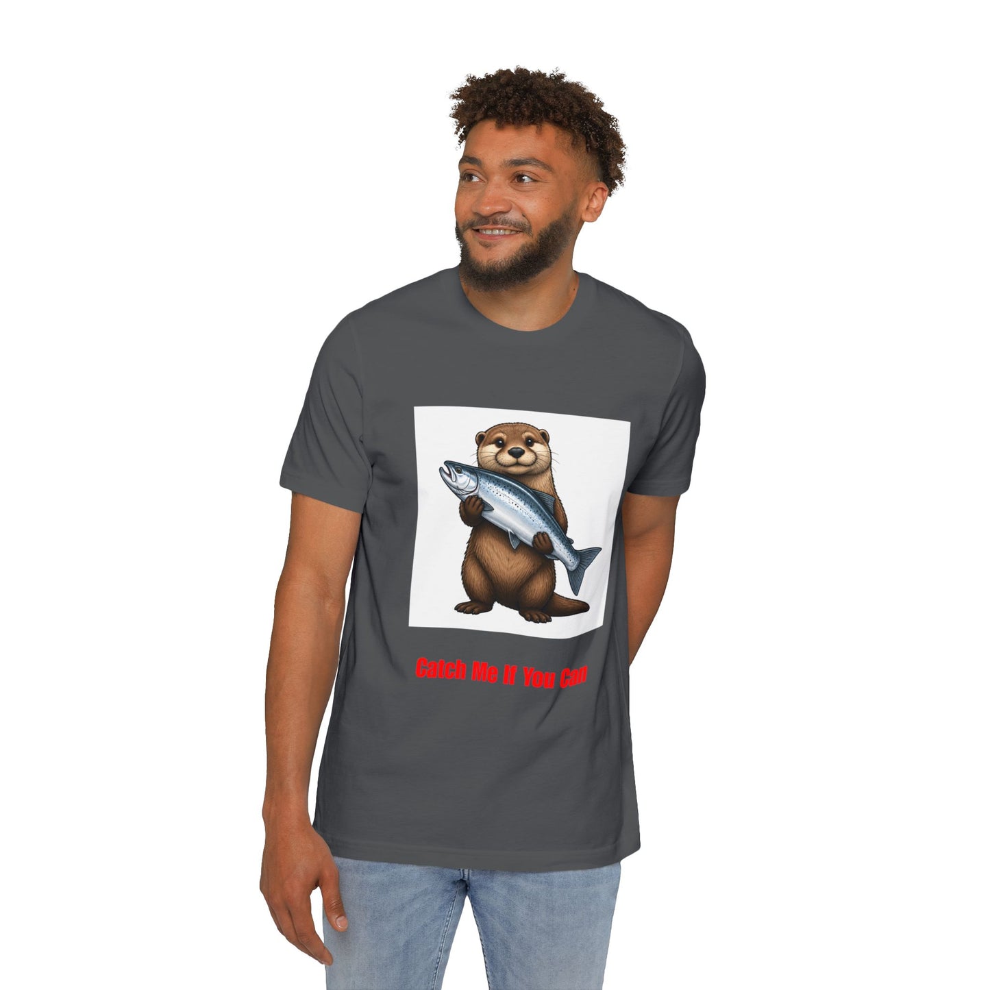 Otter Holding Salmon T-Shirt | "Catch Me If You Can" Funny Fishing Tee