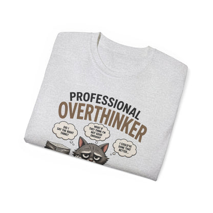 Professional Overthinker T-Shirt – Funny Cat Overworking Graphic Tee