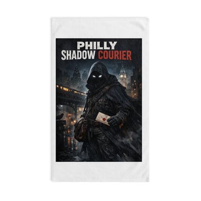 Poster of a character named 'Philly Shadow Courier' holding a包裹 in a dark, urban setting.