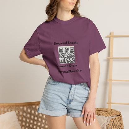 QR Code Promo T-Shirt — "Shop and Snacks" Scan to Order Tee