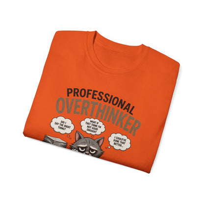Professional Overthinker T-Shirt – Funny Cat Overworking Graphic Tee