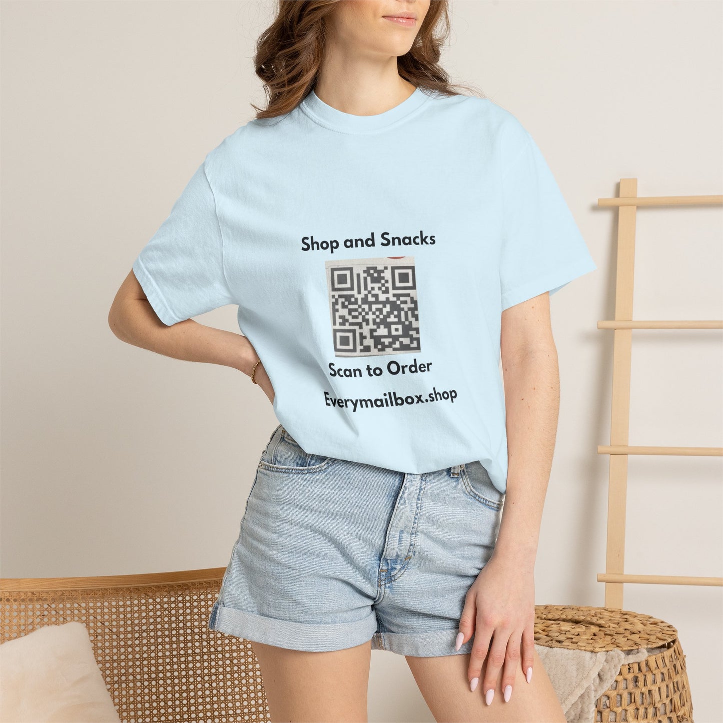 QR Code Promo T-Shirt — "Shop and Snacks" Scan to Order Tee