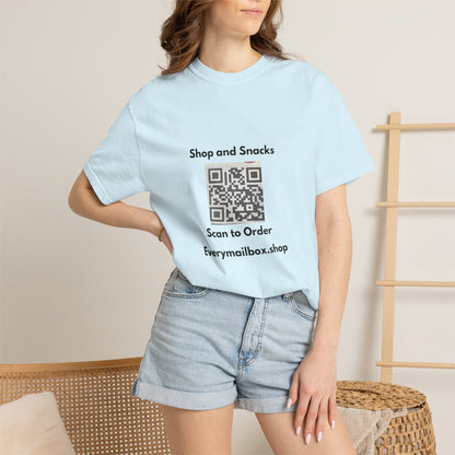 QR Code Promo T-Shirt — "Shop and Snacks" Scan to Order Tee