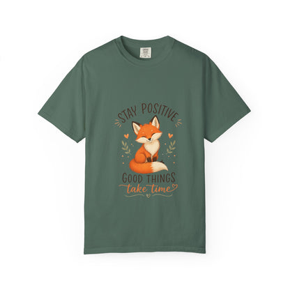Fox Graphic T-Shirt — "Good Things Take Time" Stay Positive Inspirational Tee