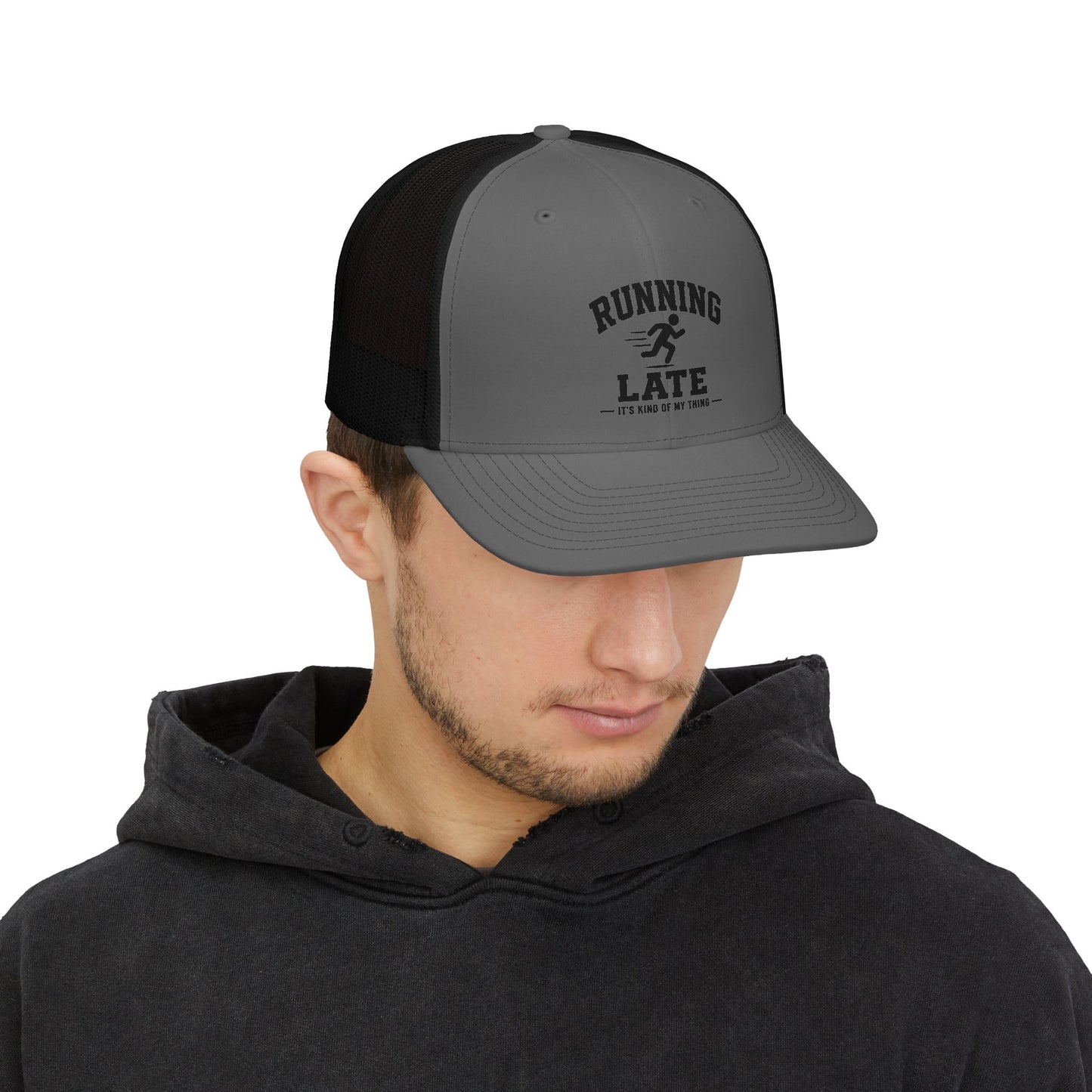 Running Late Trucker Cap – Funny Snapback Hat