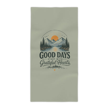 Good Days Grateful Hearts Beach Towel | Mountain Sunrise Print