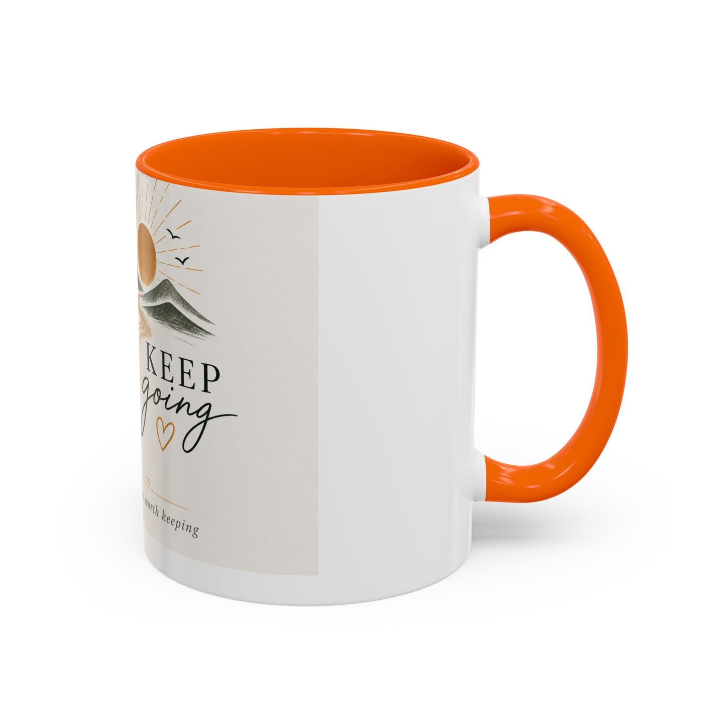 Keep Going Accent Coffee Mug — Inspirational Morning Mug with Sun & Mountains Design (11/15 oz)