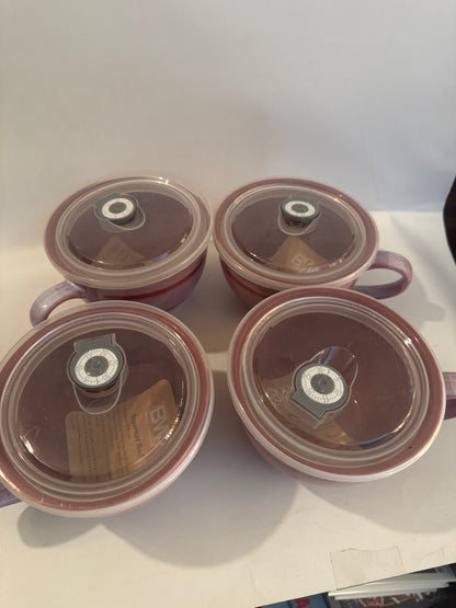 Ceramic Soup Mugs with Vented Lids – Pink Kitchen Set