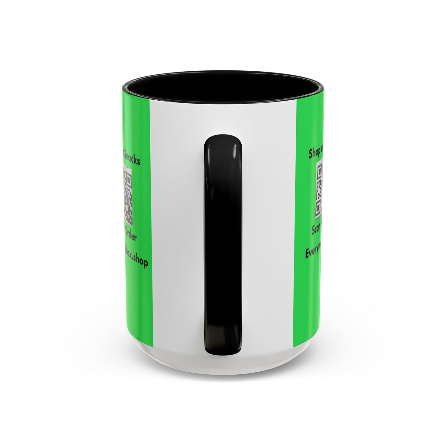 Accent Coffee Mug — 'Shop and Snacks' QR Code Promotional Coffee Mug (11/15 oz)