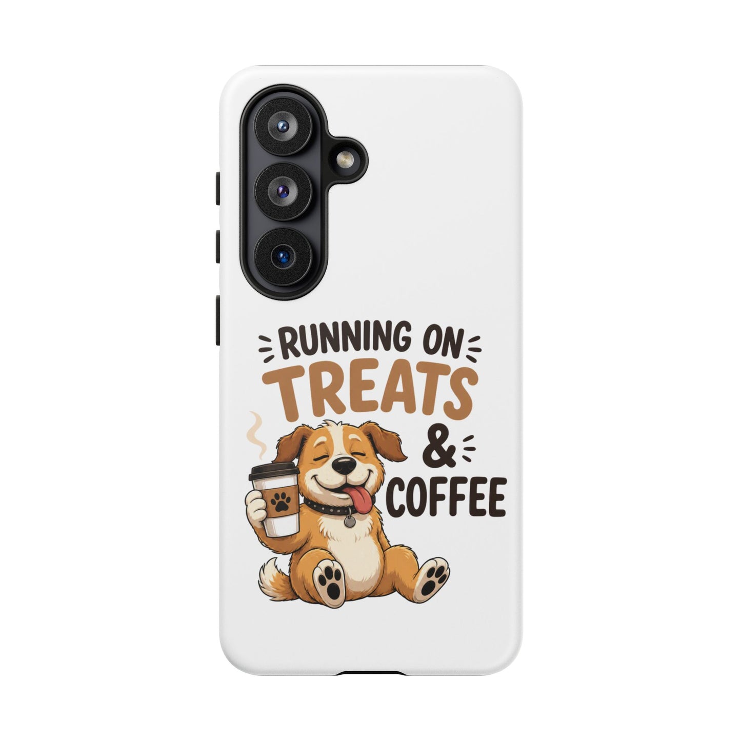 Running on Treats & Coffee Phone Case | Cute Dog Design for iPhone & Samsung