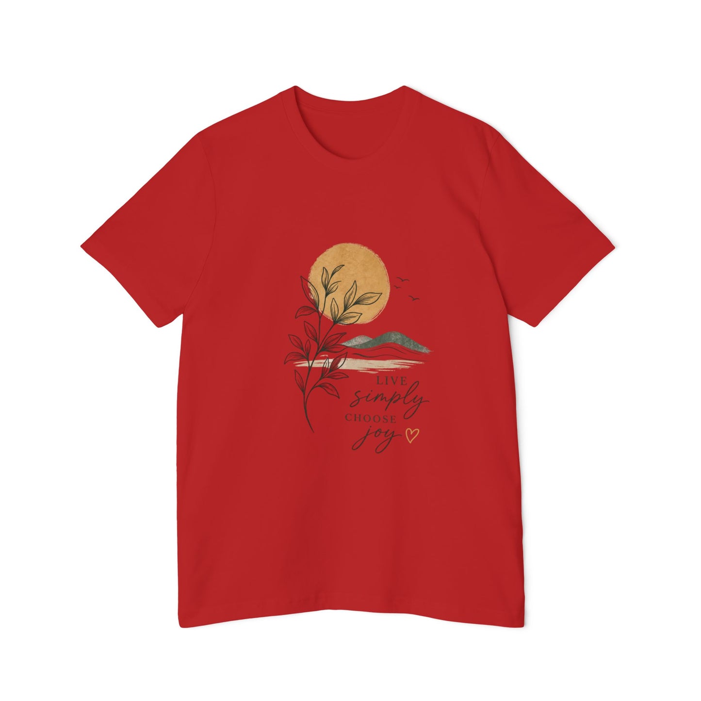 Inspirational Graphic T-Shirt — "Live Simply, Choose Joy" Sun & Botanical Design