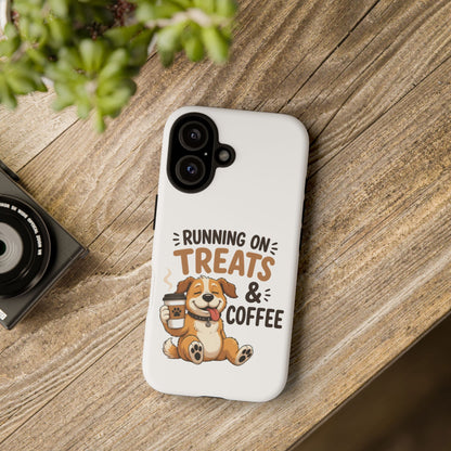 Running on Treats & Coffee Phone Case | Cute Dog Design for iPhone & Samsung