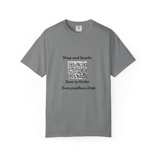 QR Code Promo T-Shirt — "Shop and Snacks" Scan to Order Tee
